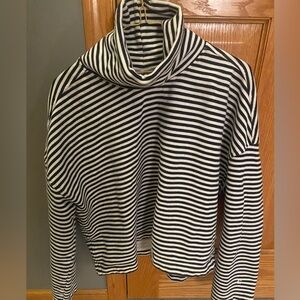 Everlane Black White Striped Organic Cotton Turtleneck Sweatshirt Small
